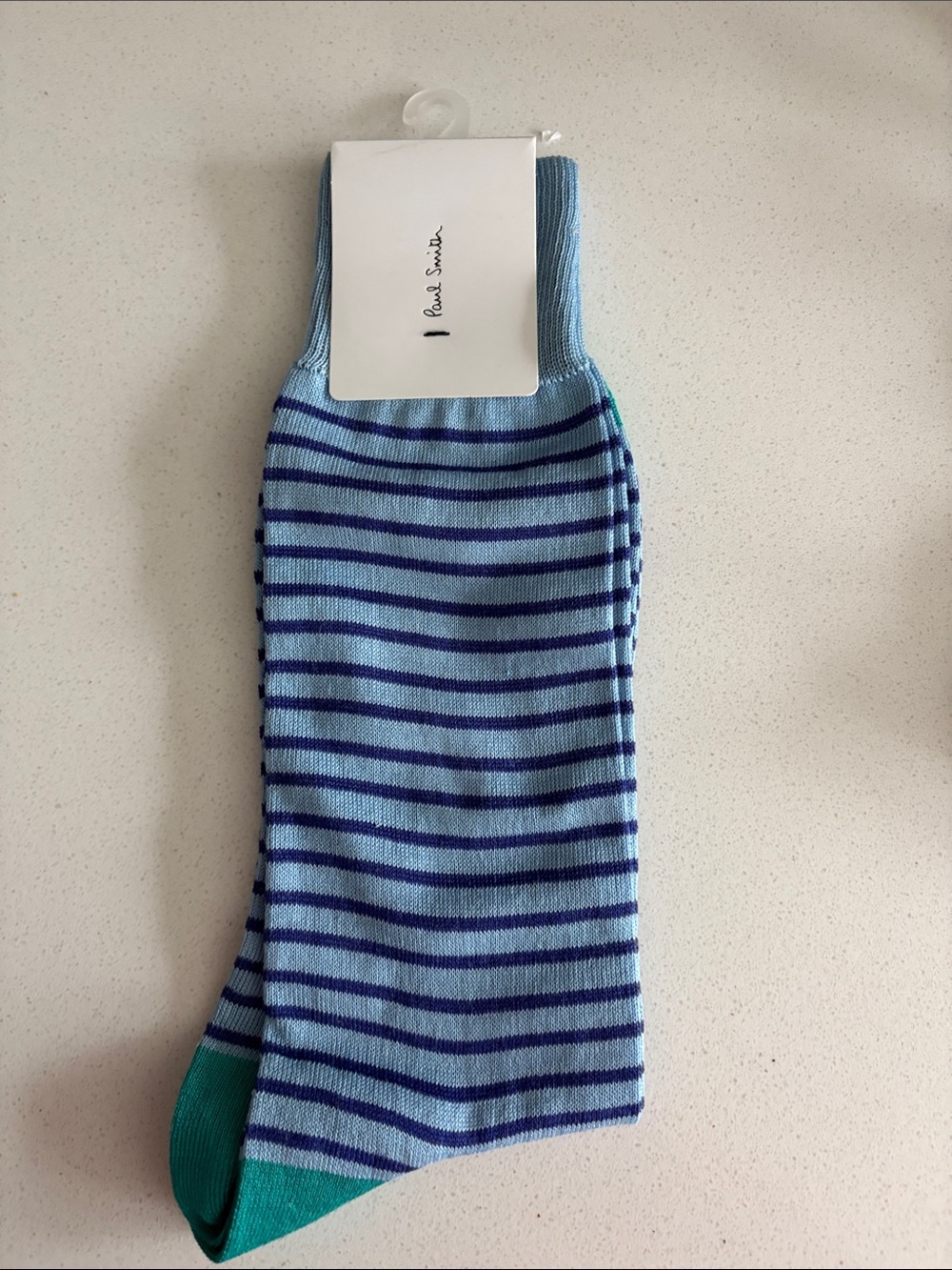 Paul Smith Light Blue & Navy Striped Socks with Teal Toe